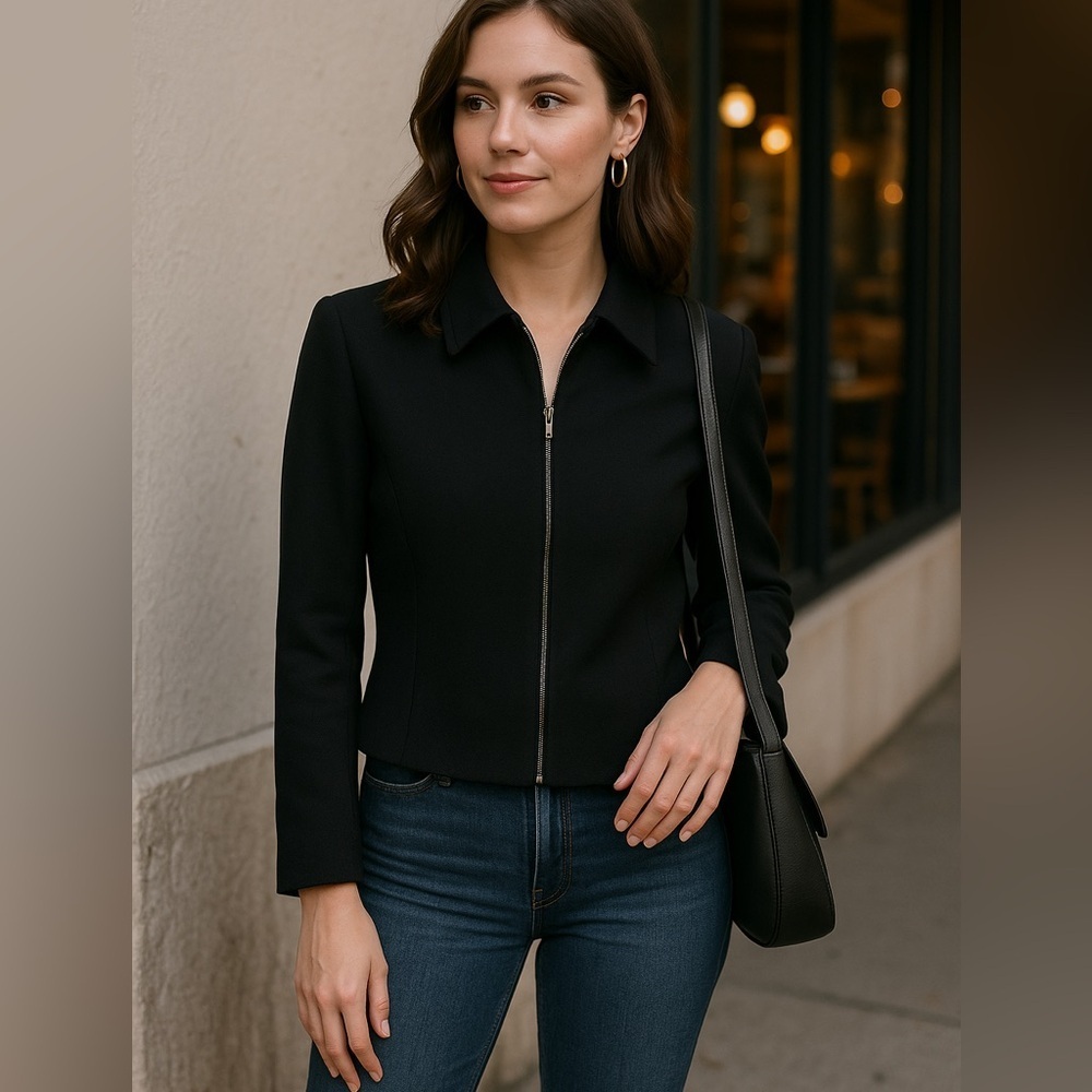 Nordstrom Worsted Wool Black Zip Jacket Blazer Size 4